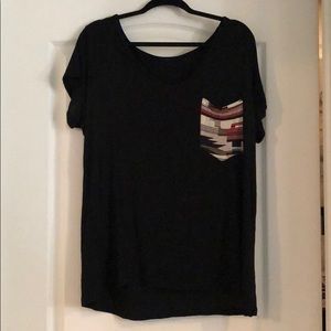 Black Tee with Tribal Pocket